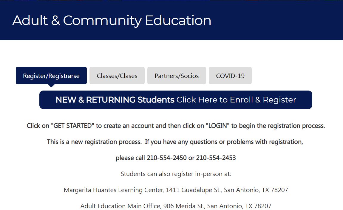 SAISD adult and community education website link